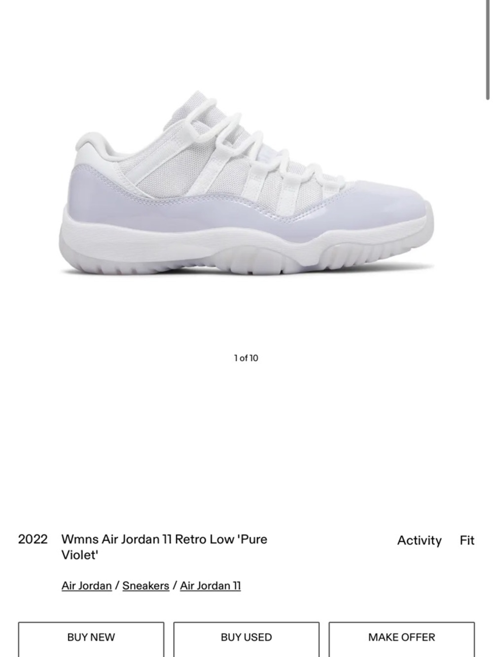 Jordan WMNS Air Jordan 11 Retro Low White/Pure Violet